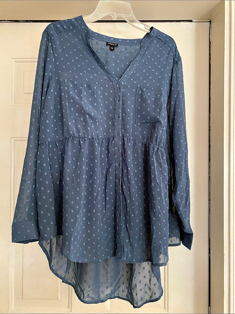 TORRID Blue Swiss Dot Blouse
